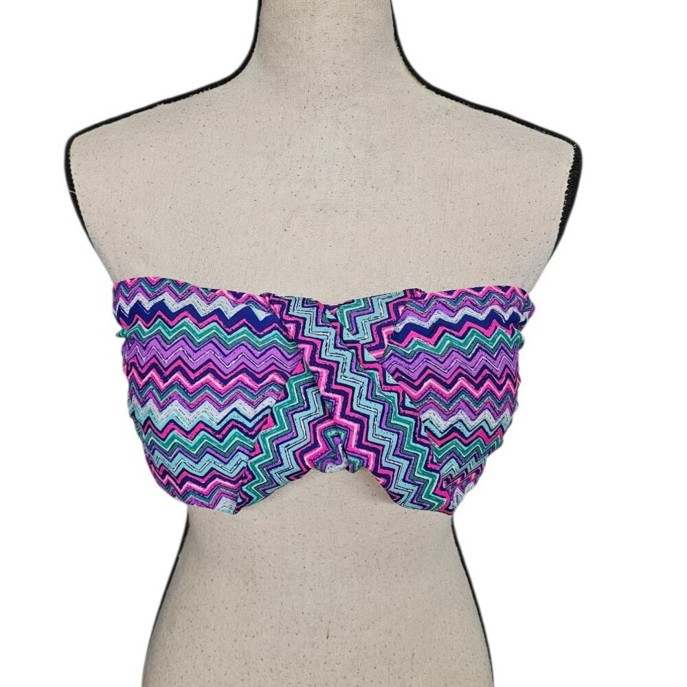 Y2K Wet Seal Chevron Bandeau Bikini Top Sz XL Twist Rainbow Colorful